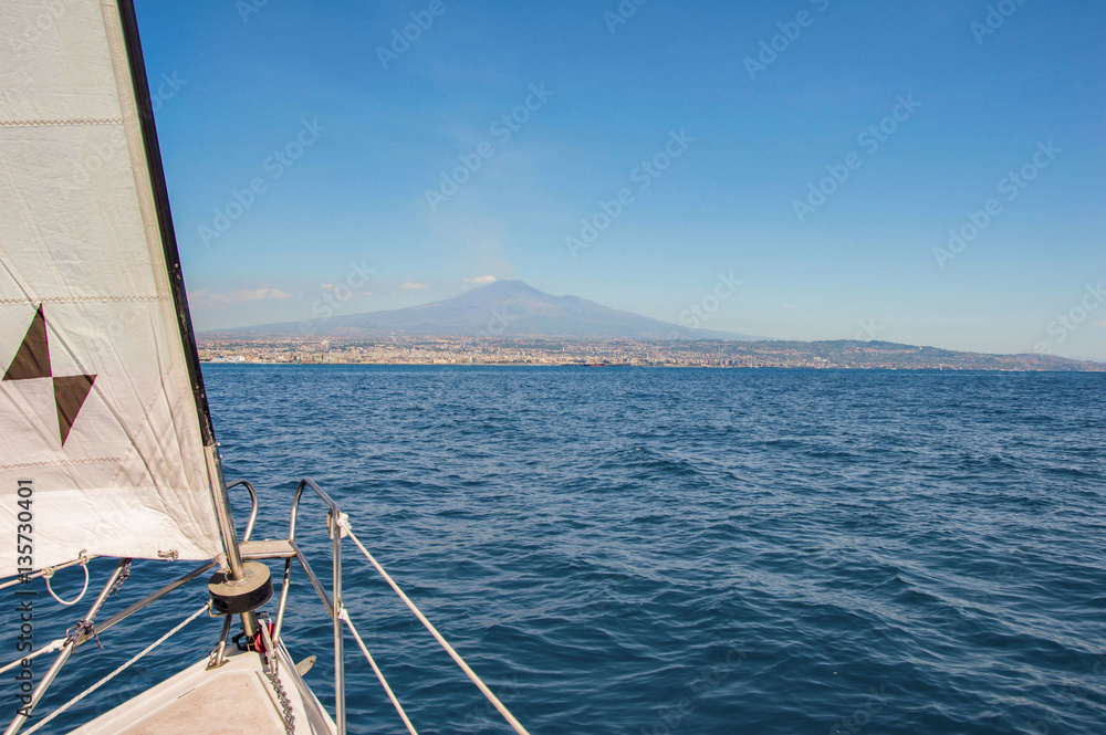 Mount Etna from a sailing boat Mount Etna from a sailing boat