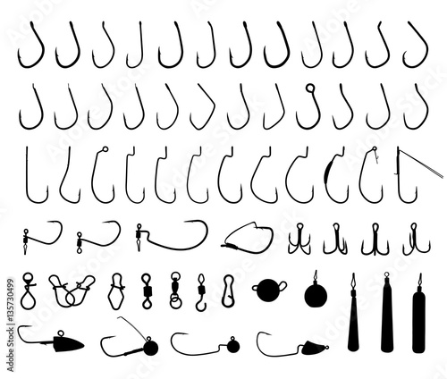 Fishing hook vector set silhouette