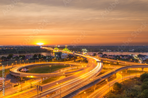Bangkok expressway at sunset, Thailand