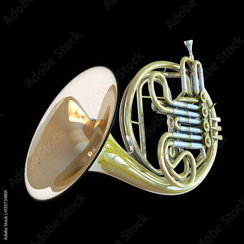 French horn isolated on black