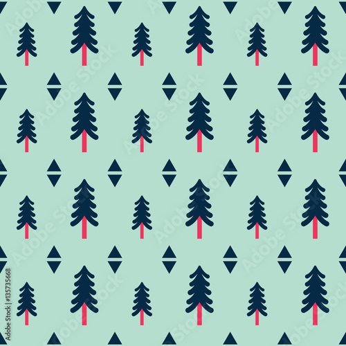 Modern seamless pattern made of trees and diamonds in vector. Stylish forest concept background in modern colors
