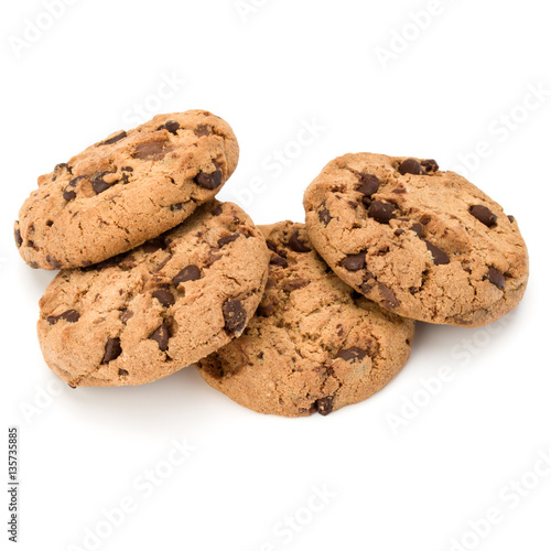 Chocolate chip cookies isolated on white background. Sweet biscu