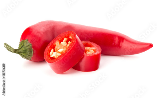 sliced red chili or chilli cayenne pepper isolated on white bac