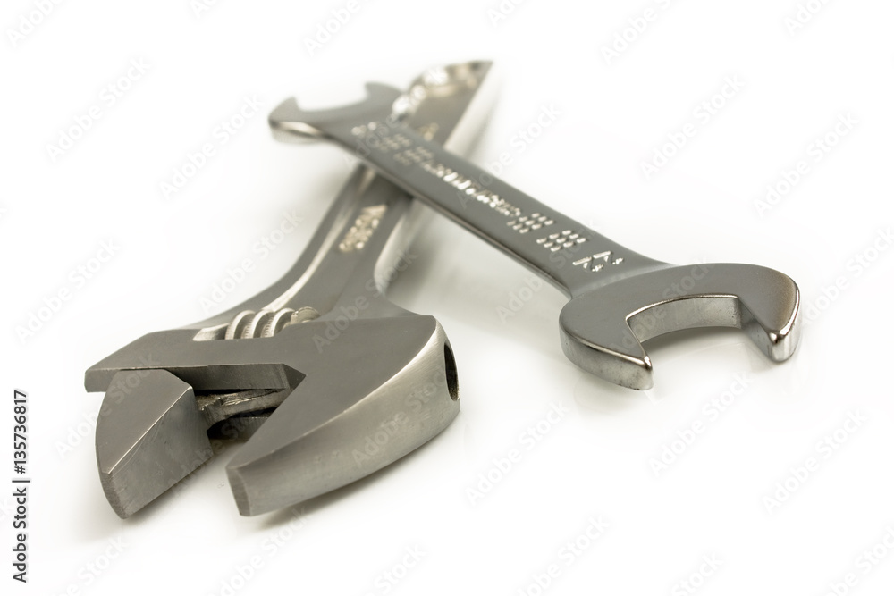 Monkey wrenches isolated on white background. Still-life picture taken in studio with soft-box. Monkey wrenches isolated on white background. Still-life picture taken in studio with soft-box.