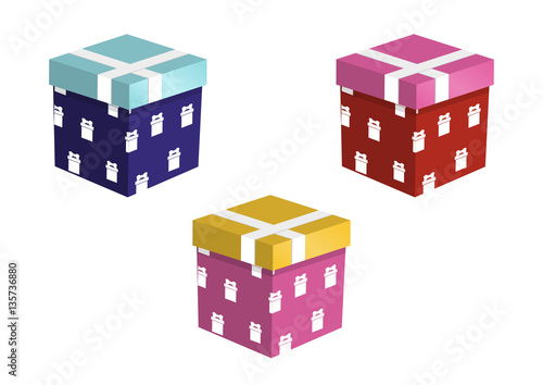 Set of Colorful Gift Boxes Isolated on White Background. Vector Illustration Design for Birthday, Children Party, Baby Shower, Wedding.  