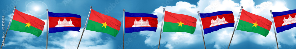 Burkina Faso flag with Cambodia flag, 3D rendering Burkina Faso flag with Cambodia flag, 3D rendering