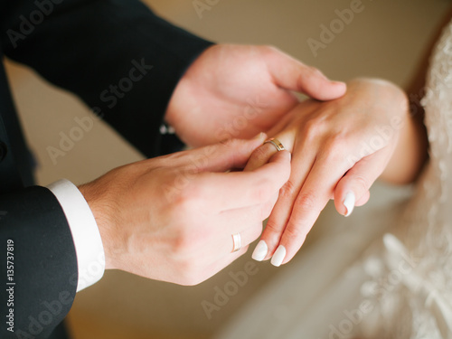 bride wear ring on groom's finger