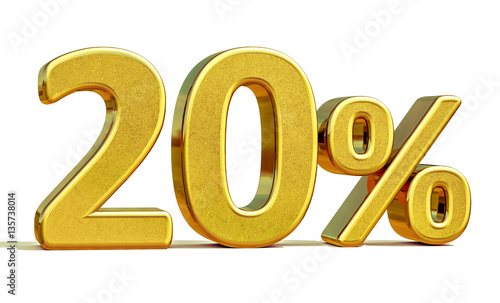 3d Gold 20 Twenty Percent Discount Sign