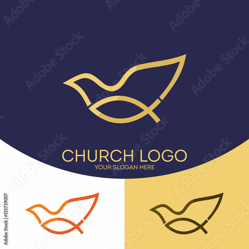 Church logo. Christian symbols. Fish - Jesus symbol, a dove - the Holy Spirit