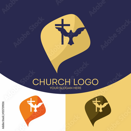 Church logo. Christian symbols. The cross of Jesus Christ, the flame - a symbol of the Holy Spirit.