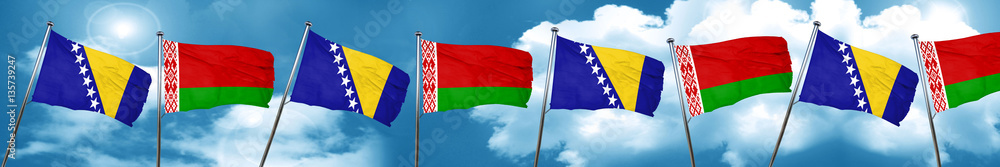 Bosnia and Herzegovina flag with Belarus flag, 3D rendering Bosnia and Herzegovina flag with Belarus flag, 3D rendering