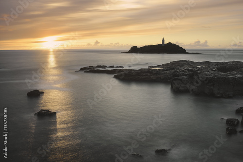 Godrevy lighthouse at sunset. Taken using long exposure.
