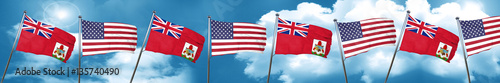 bermuda flag with American flag, 3D rendering