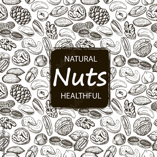 Nuts set seamless pattern.