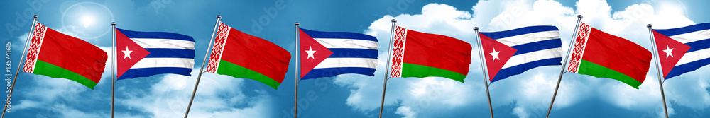 Belarus flag with cuba flag, 3D rendering Belarus flag with cuba flag, 3D rendering