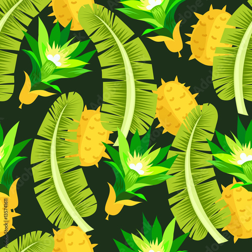 tropical seamless background with exotic flowers