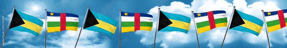 Bahamas flag with Central African Republic flag, 3D rendering Bahamas flag with Central African Republic flag, 3D rendering
