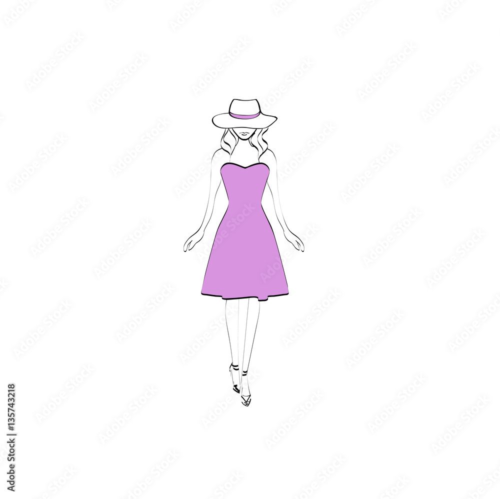 Avatar of fashion model in hat and purple dress isolated on white background, vector, illustration Avatar of fashion model in hat and purple dress isolated on white background, vector, illustration