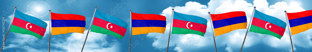 Azerbaijan flag with Armenia flag, 3D rendering Azerbaijan flag with Armenia flag, 3D rendering