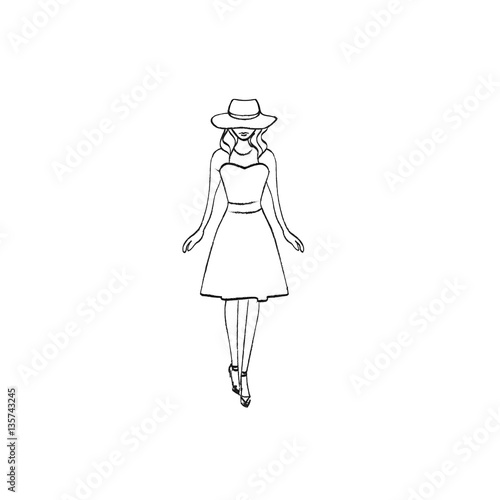 Avatar of fashion model in hat and dress isolated on white background, vector, illustration