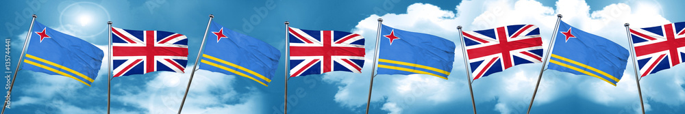 aruba flag with Great Britain flag, 3D rendering aruba flag with Great Britain flag, 3D rendering