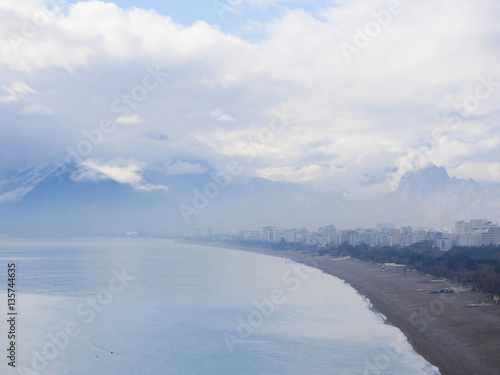 Misty morning in Antalya city in Turkey near the sea
