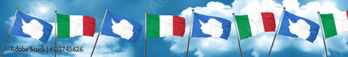 antarctica flag with Italy flag, 3D rendering