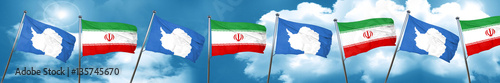 antarctica flag with Iran flag, 3D rendering