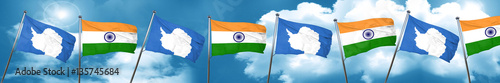 antarctica flag with India flag, 3D rendering