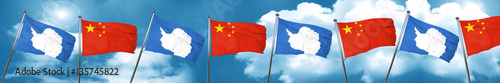antarctica flag with China flag, 3D rendering