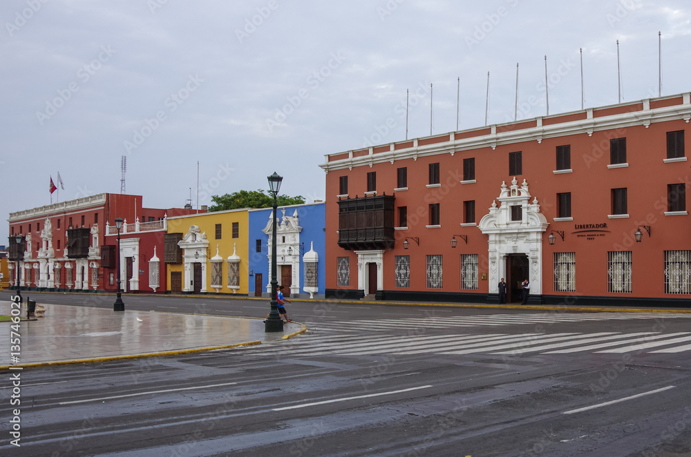 Colorful colonial houses in Trujillo downtown, Peru Stock Photo Adobe Stock