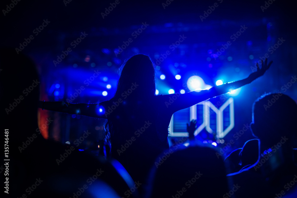 Concert girl at crowd on music festival. Concert girl at crowd on music festival.