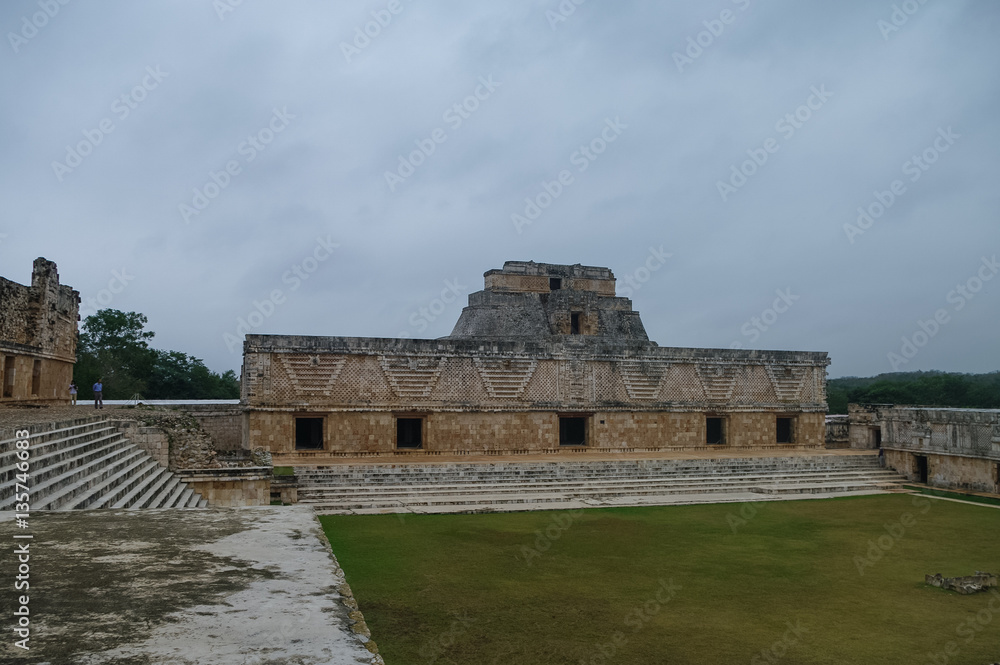 The archaeological area Uxmal, the ruins of the palace. Mexico