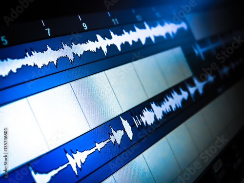 Photography Audio tracks on the computer screen in a music editor software