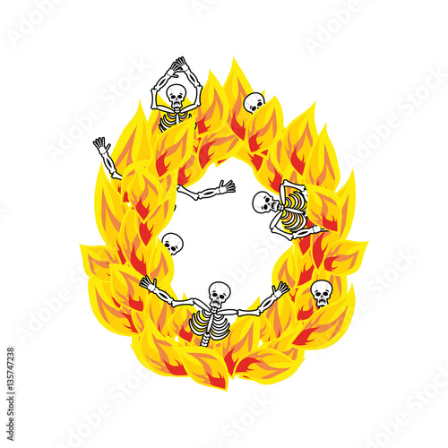 Letter O hellish flames and sinners font. Fiery lettering. Infer