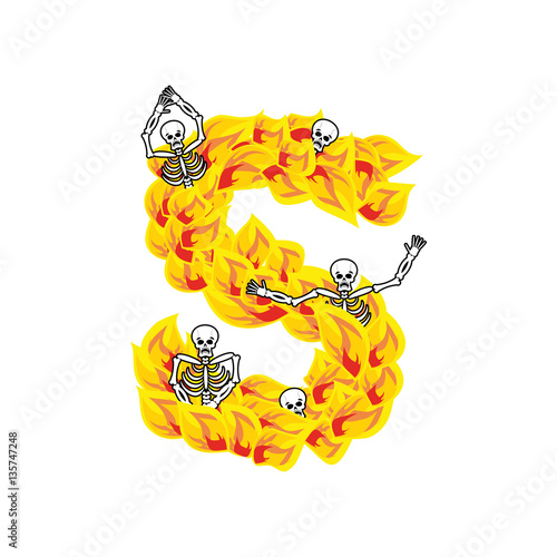 Letter S hellish flames and sinners font. Fiery lettering. Infer