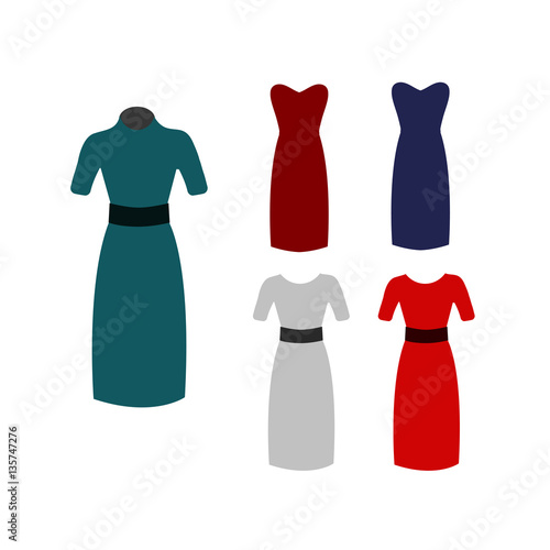 collection of fashion colored dress isolated on white background, vector, illustration