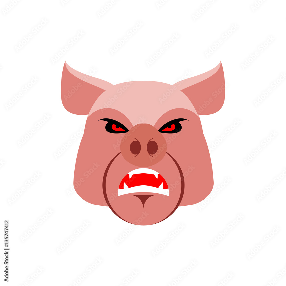 Angry pig. Evil boar. grumpy hog. Aggressive piggy