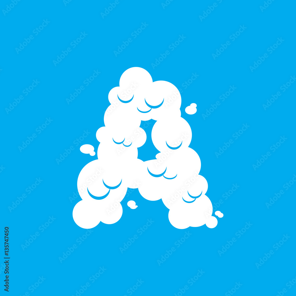 Letter A cloud font symbol. White Alphabet sign on blue sky Letter A cloud font symbol. White Alphabet sign on blue sky