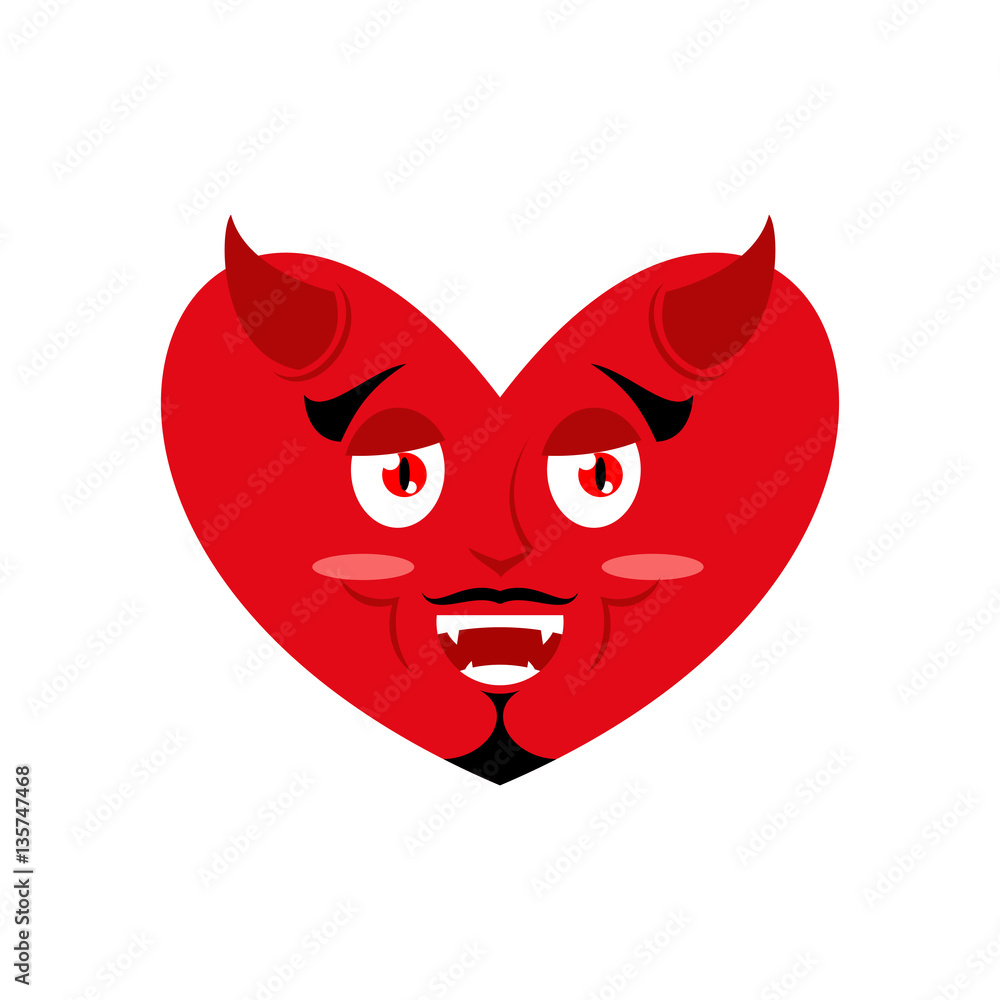 Heart of devil. Red Demon love. Horns and fangs Heart of devil. Red Demon love. Horns and fangs