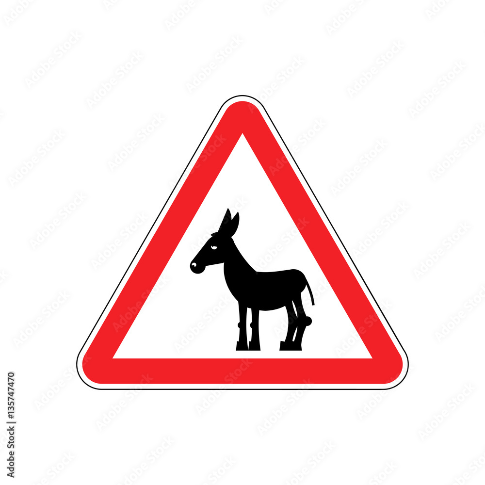 Attention donkey driving. jackass on red triangle. Road sign att Attention donkey driving. jackass on red triangle. Road sign att