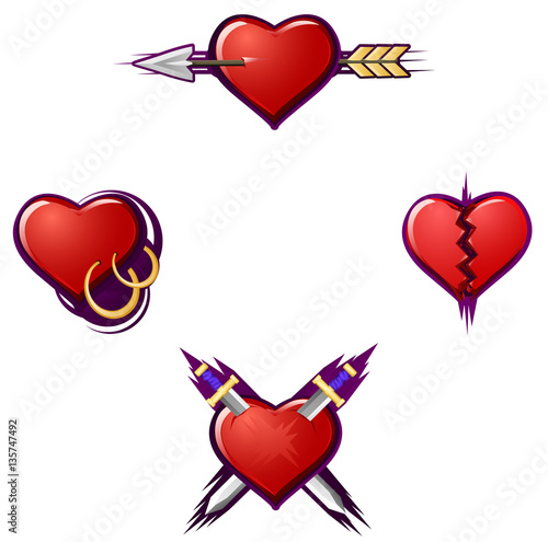 Valentine cartoon broken heart icon set, vector illustration, isolated, over white
