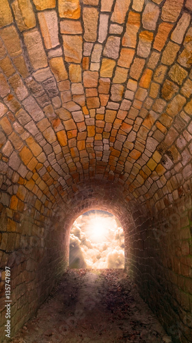 Light at end of the tunnel. Way to freedom or to heaven. Opened door from underground or grave. Hope metaphor.