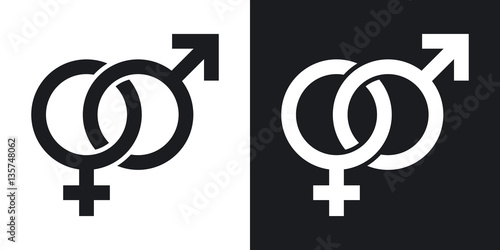 Vector male and female sex symbols. Two-tone version on black and white background