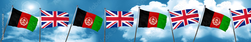 Afghanistan flag with Great Britain flag, 3D rendering Afghanistan flag with Great Britain flag, 3D rendering