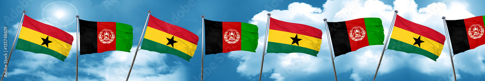 Ghana flag with afghanistan flag, 3D rendering Ghana flag with afghanistan flag, 3D rendering