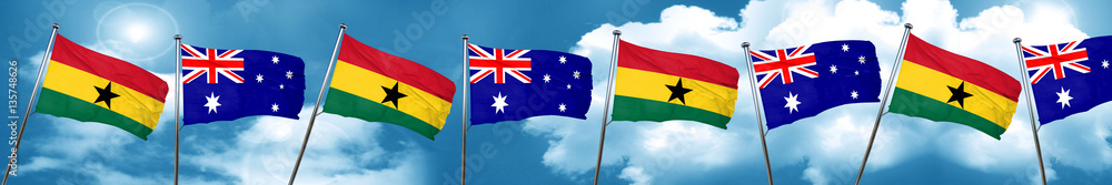 Ghana flag with Australia flag, 3D rendering Ghana flag with Australia flag, 3D rendering