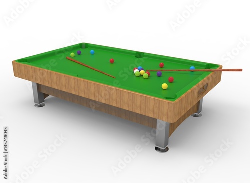 3d illustration of snooker table. white background isolated. icon for game web.