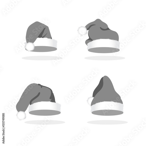 Collection grey Christmas hats isolated on white background, vector, illustration