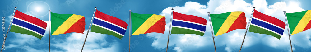 Gambia flag with congo flag, 3D rendering Gambia flag with congo flag, 3D rendering